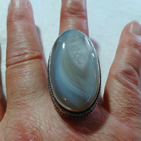 Lace agate ring, size 8, vintage, antique, ring, lace, agate, cocktail ring, tan - Picture 2 of 6